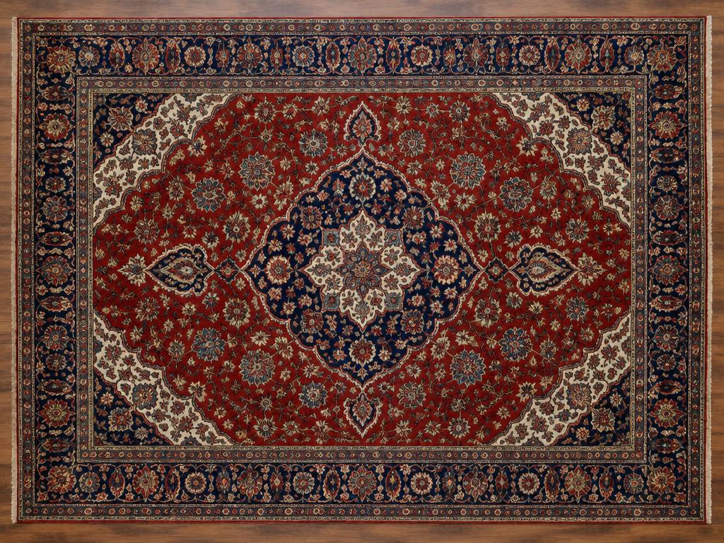 Tapis persan brûlé par une braise